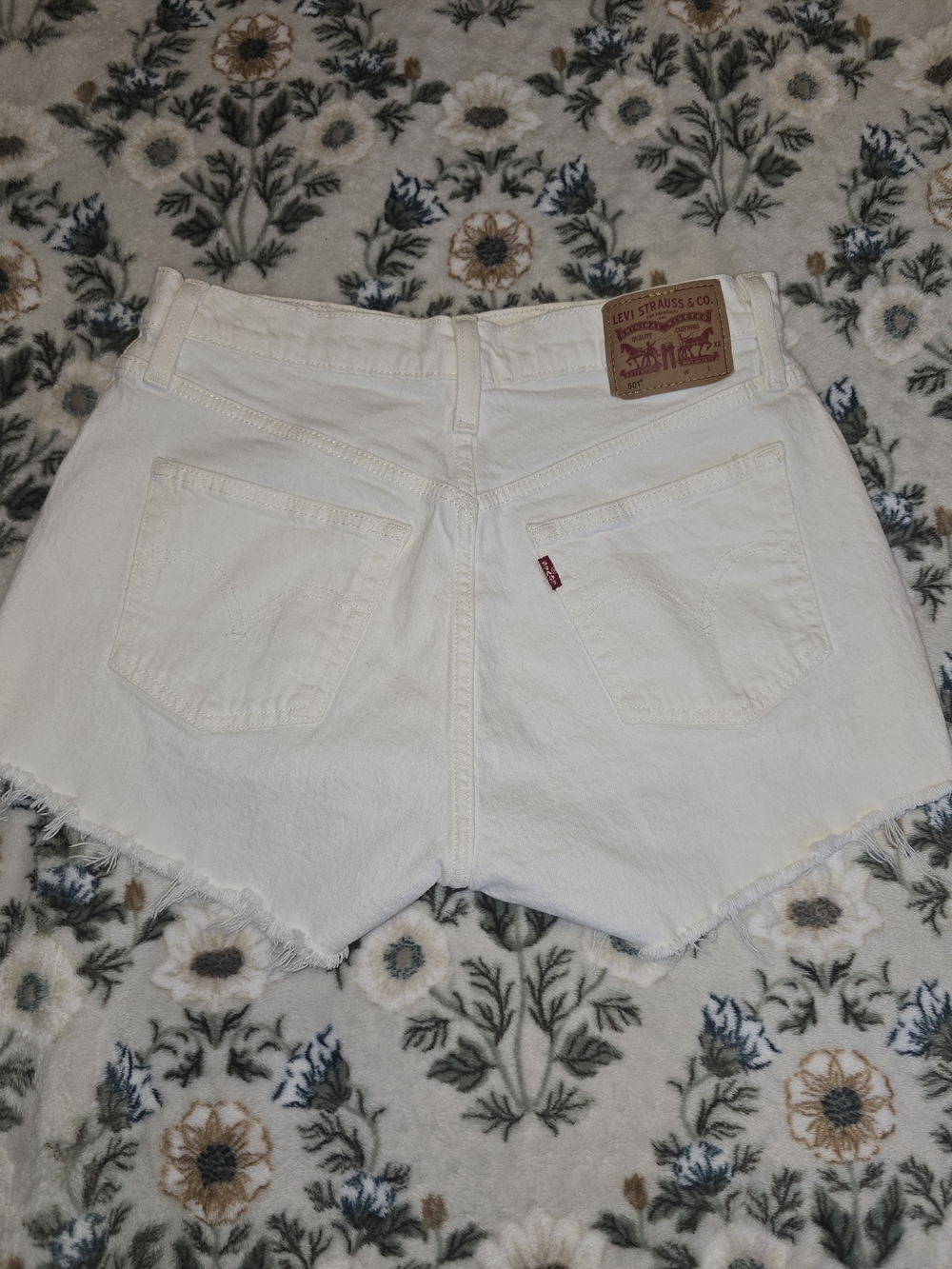 Levi's White Denim Frayed Hem Jean Shorts